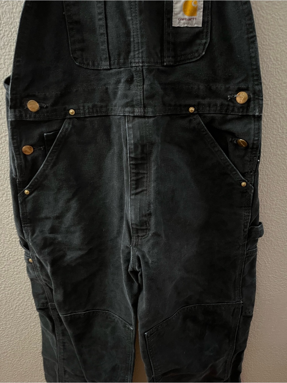 Carhartt Vintage R01 Black Double Knee Bib Overalls Cotton 30/28 Men - Picture 3 of 13
